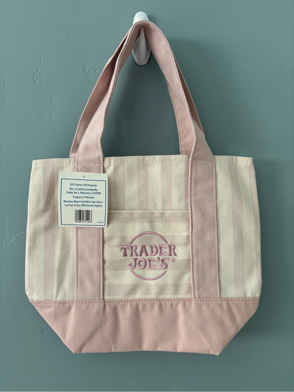 Trader Joe’s Pink Stripe Canvas Small Tote Bag-sold out in stores! - Picture 2 of 3